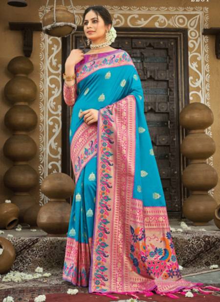 Sky Blue Colour SANGAM SHWETAMBARI New Designer Heavy Wedding Wear Silk Saree Collection 2201